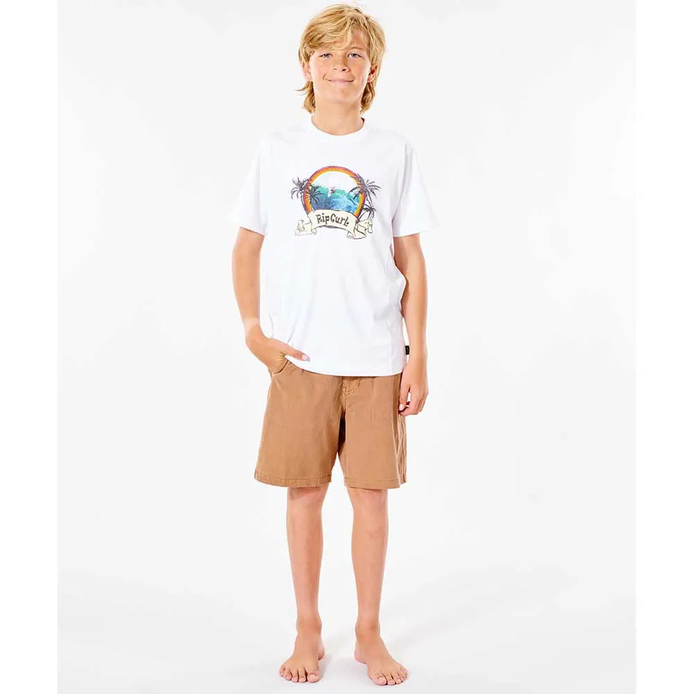 Camiseta RIP CURL Niño manga corta surfera Action Optical white Ref. KTEWG9 blanca logo pecho